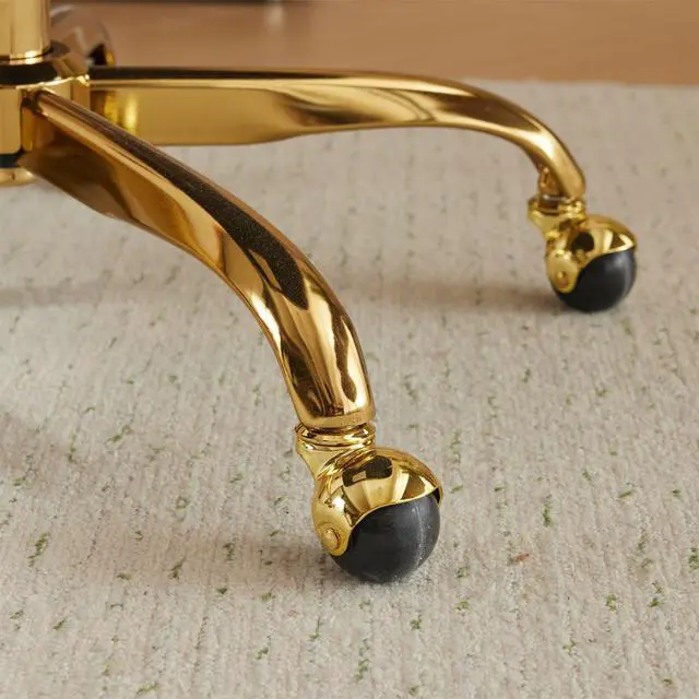 Alt view image 5 of 6 - Wide Criss Cross Legged Office Chair,Buttprint Ergonomic Desk Chair Comfy with Pillow&Gold Base,Dual-Use with/no Wheels,Adjustable Vanity Swivel Chair for Bedroom,Home Office,Teddy Fleece,Black