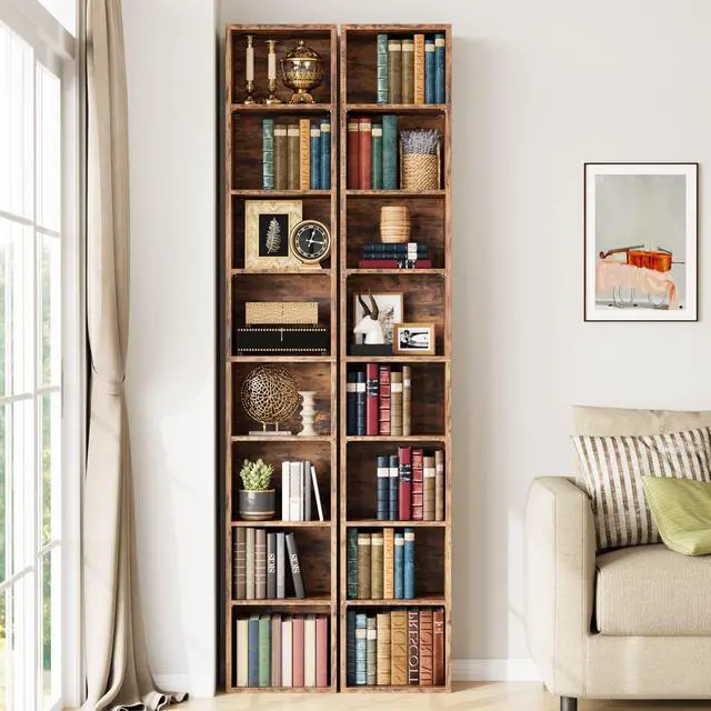 Alt view image 2 of 6 - Tall Narrow Bookshelf 8 Tiers 71in Set of 2, Compact Corner Bookcase, Easy to Match for Living Room, Office, Study, Bedroom