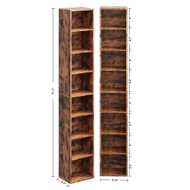 Alt view image 3 of 6 - Tall Narrow Bookshelf 8 Tiers 71in Set of 2, Compact Corner Bookcase, Easy to Match for Living Room, Office, Study, Bedroom