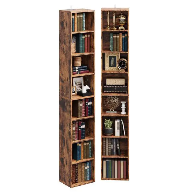 Alt view image 4 of 6 - Tall Narrow Bookshelf 8 Tiers 71in Set of 2, Compact Corner Bookcase, Easy to Match for Living Room, Office, Study, Bedroom