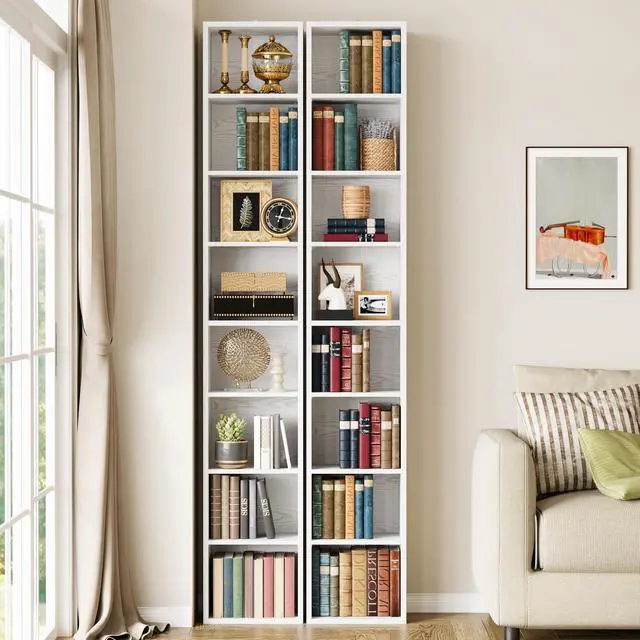 Alt view image 2 of 6 - Tall Narrow Bookshelf 8 Tiers 71in Set of 2, Compact Corner Bookcase, Easy to Match for Living Room, Office, Study, Bedroom