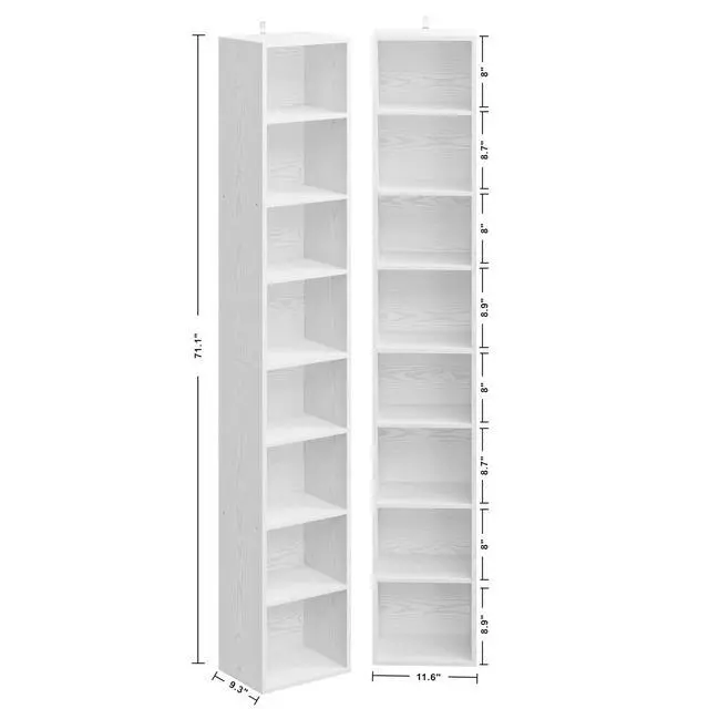 Alt view image 3 of 6 - Tall Narrow Bookshelf 8 Tiers 71in Set of 2, Compact Corner Bookcase, Easy to Match for Living Room, Office, Study, Bedroom