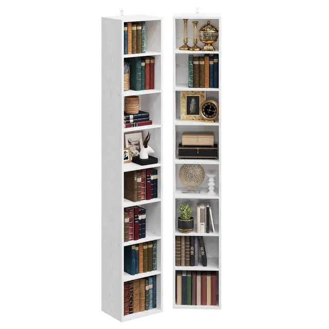 Alt view image 4 of 6 - Tall Narrow Bookshelf 8 Tiers 71in Set of 2, Compact Corner Bookcase, Easy to Match for Living Room, Office, Study, Bedroom