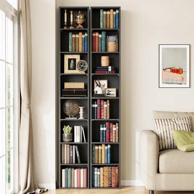 Alt view image 2 of 6 - Tall Narrow Bookshelf 8 Tiers 71in Set of 2, Compact Corner Bookcase, Easy to Match for Living Room, Office, Study, Bedroom