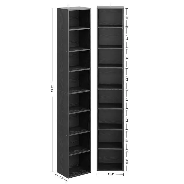 Alt view image 3 of 6 - Tall Narrow Bookshelf 8 Tiers 71in Set of 2, Compact Corner Bookcase, Easy to Match for Living Room, Office, Study, Bedroom