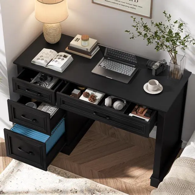 Alt view image 5 of 6 - Farmhouse 47" Executive Desk with 3 Drawers and Adjustable File Drawer, Workstation Computer Desk for Home Office, Study, Pure Black