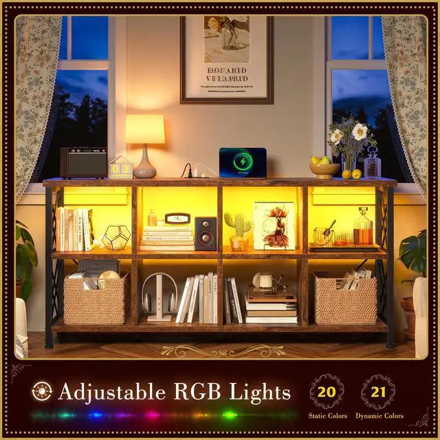 Alt view image 3 of 6 - 8 Cube Storage Organizer with LED for Living Room, Rustic Brown | Charging Station, Home Organizer, Holds 245 LBS, Stable Cube Grid Frame