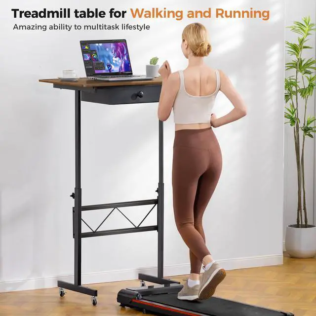 Alt view image 2 of 6 - Small Standing Desk Adjustable Height Small Computer Desk Mobile Portable Rolling Laptop Table with Wheels 32" Computer Workstation Sit Stand Desks Portable Standing Table Treadmill desks