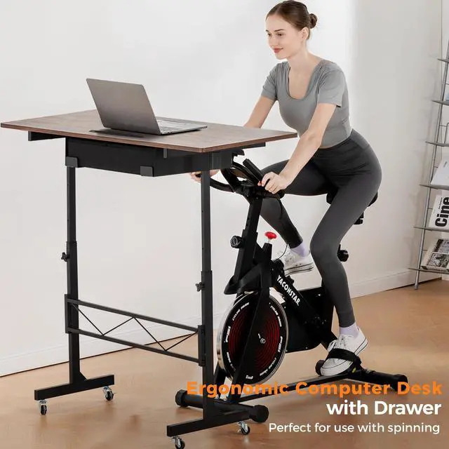 Alt view image 3 of 6 - Small Standing Desk Adjustable Height Small Computer Desk Mobile Portable Rolling Laptop Table with Wheels 32" Computer Workstation Sit Stand Desks Portable Standing Table Treadmill desks