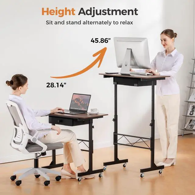 Alt view image 4 of 6 - Small Standing Desk Adjustable Height Small Computer Desk Mobile Portable Rolling Laptop Table with Wheels 32" Computer Workstation Sit Stand Desks Portable Standing Table Treadmill desks