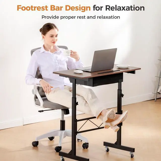 Alt view image 6 of 6 - Small Standing Desk Adjustable Height Small Computer Desk Mobile Portable Rolling Laptop Table with Wheels 32" Computer Workstation Sit Stand Desks Portable Standing Table Treadmill desks