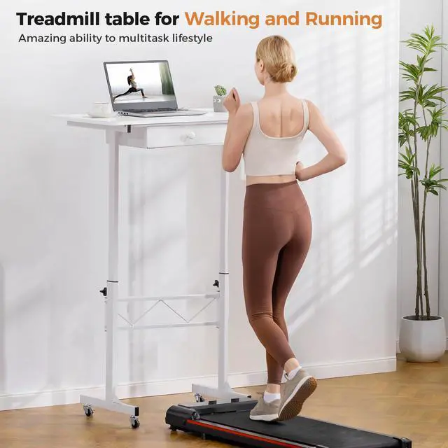 Alt view image 2 of 6 - Small Standing Desk Adjustable Height Small Computer Desk Mobile Portable Rolling Laptop Table with Wheels 32" Computer Workstation Sit Stand Desks Portable Standing Table Treadmill desks