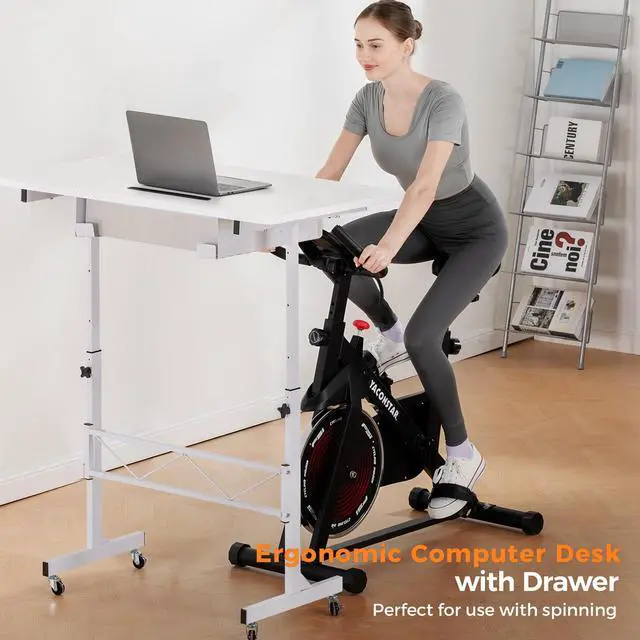 Alt view image 3 of 6 - Small Standing Desk Adjustable Height Small Computer Desk Mobile Portable Rolling Laptop Table with Wheels 32" Computer Workstation Sit Stand Desks Portable Standing Table Treadmill desks