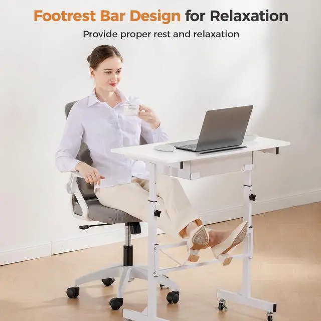 Alt view image 6 of 6 - Small Standing Desk Adjustable Height Small Computer Desk Mobile Portable Rolling Laptop Table with Wheels 32" Computer Workstation Sit Stand Desks Portable Standing Table Treadmill desks