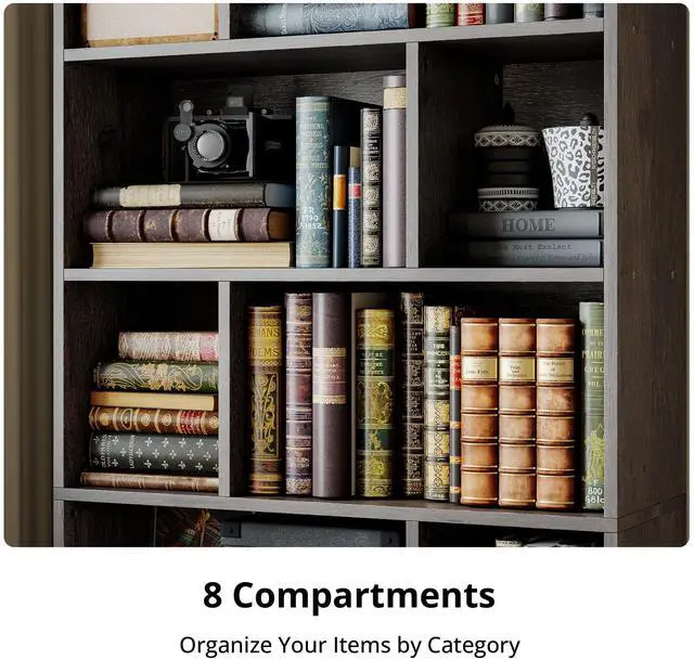 Alt view image 5 of 6 - Book Shelf, Tall Bookshelf with Storage, Bookshelves and Bookcases with Doors, 4-Tier Bookcase with 8 Open Cubes for Living Room, Office, Study, Charcoal Gray