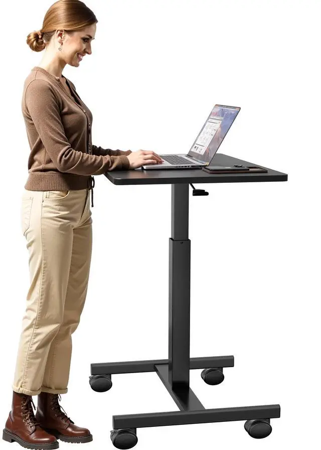 Main image of Mobile Laptop Standing Desk Adjustable Height, Small Mobile Desk Workstation with Wheels, Portable Rolling Computer Desk Cart for Home Office Classroom (Black)