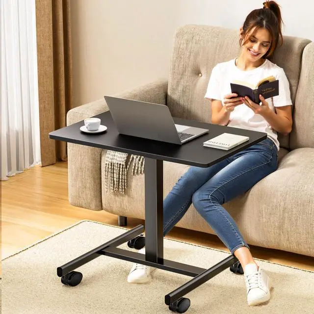 Alt view image 2 of 6 - Mobile Laptop Standing Desk Adjustable Height, Small Mobile Desk Workstation with Wheels, Portable Rolling Computer Desk Cart for Home Office Classroom (Black)