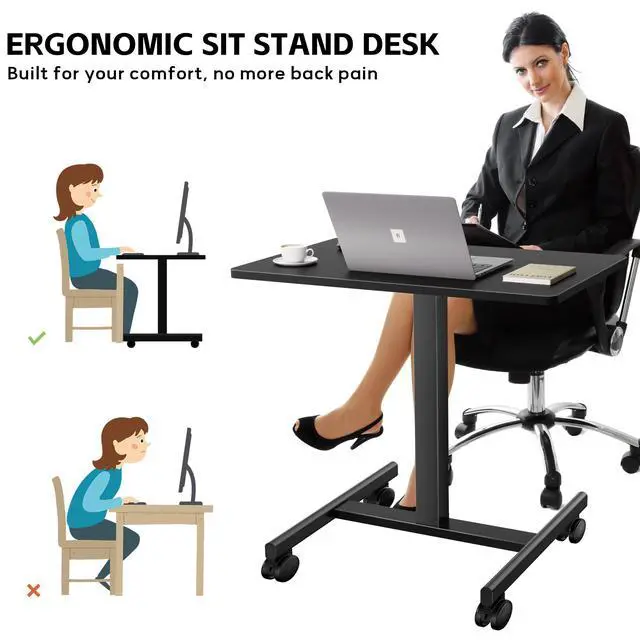 Alt view image 4 of 6 - Mobile Laptop Standing Desk Adjustable Height, Small Mobile Desk Workstation with Wheels, Portable Rolling Computer Desk Cart for Home Office Classroom (Black)
