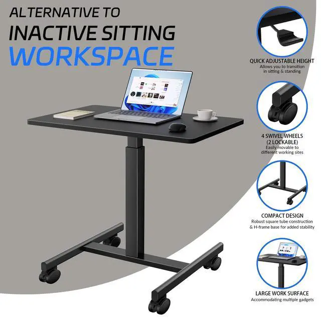 Alt view image 5 of 6 - Mobile Laptop Standing Desk Adjustable Height, Small Mobile Desk Workstation with Wheels, Portable Rolling Computer Desk Cart for Home Office Classroom (Black)