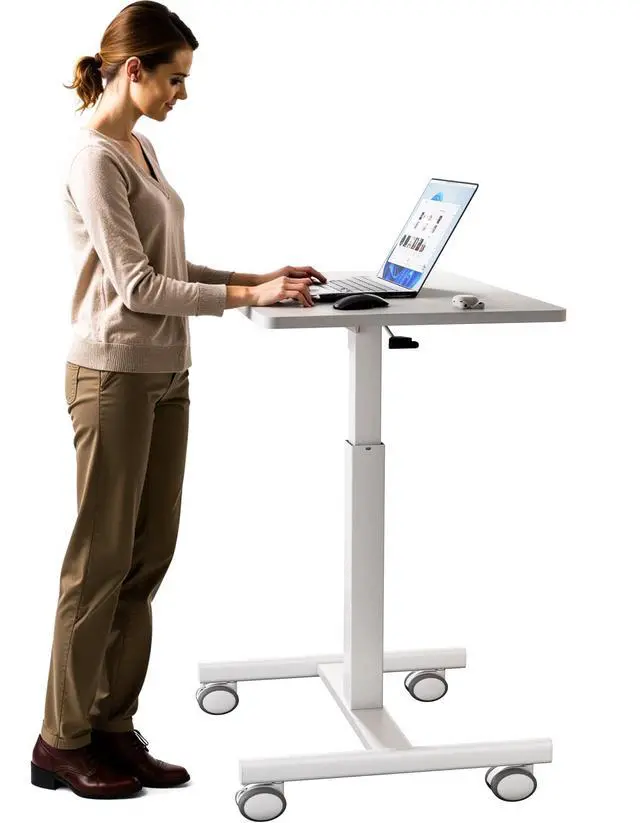 Main image of Mobile Laptop Standing Desk Adjustable Height, Small Mobile Desk Workstation with Wheels, Portable Rolling Computer Desk Cart for Home Office Classroom (White)
