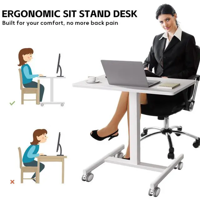 Alt view image 4 of 6 - Mobile Laptop Standing Desk Adjustable Height, Small Mobile Desk Workstation with Wheels, Portable Rolling Computer Desk Cart for Home Office Classroom (White)