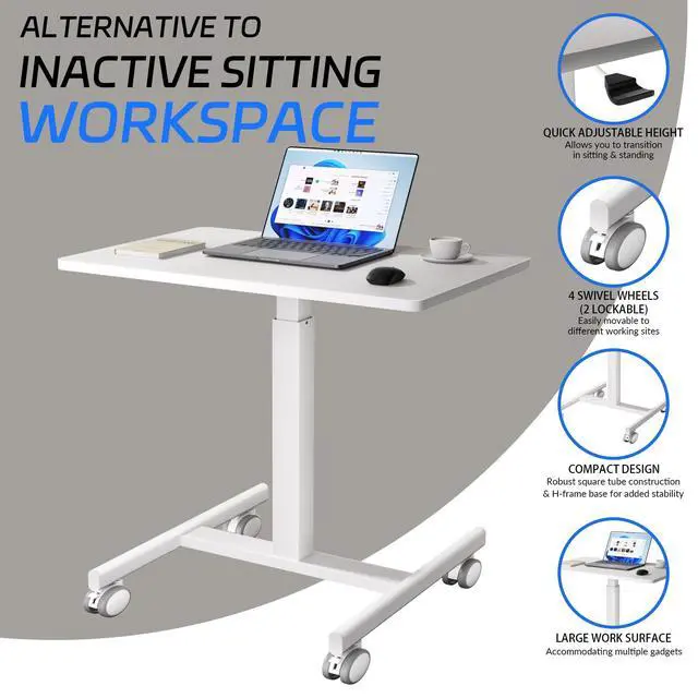Alt view image 5 of 6 - Mobile Laptop Standing Desk Adjustable Height, Small Mobile Desk Workstation with Wheels, Portable Rolling Computer Desk Cart for Home Office Classroom (White)