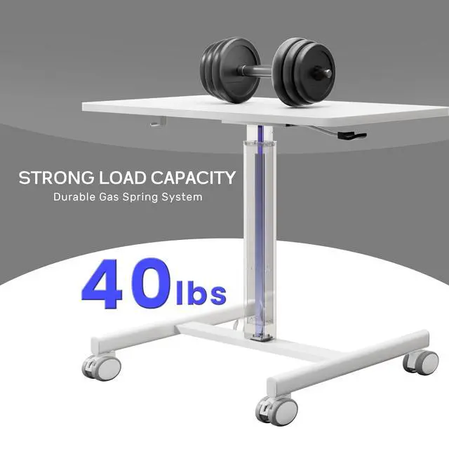 Alt view image 6 of 6 - Mobile Laptop Standing Desk Adjustable Height, Small Mobile Desk Workstation with Wheels, Portable Rolling Computer Desk Cart for Home Office Classroom (White)