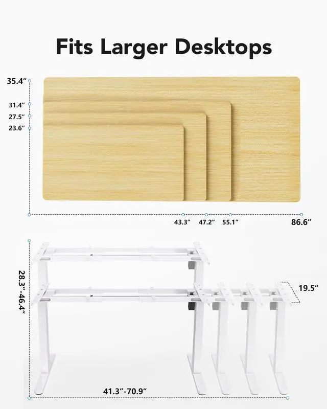 Alt view image 2 of 6 - Standing Desk Frame with 220lbs Powerful Brushless Motor, Double Crossbeam Structure, Thick Adjustable Desk Legs, for Max 35.4 x 86.6 Desktop, for Home Office, White Frame Only