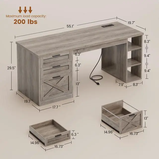 Alt view image 2 of 6 - 67" Farmhouse L Shaped Desk with Hutch