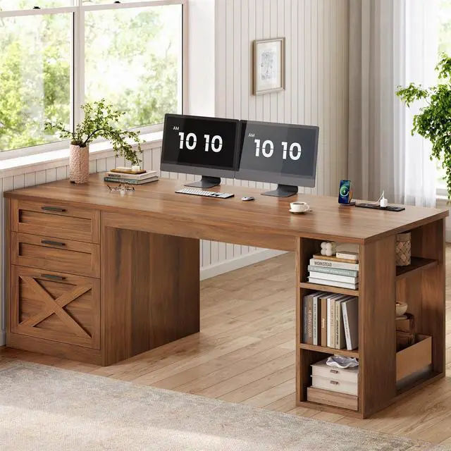 Main image of 67" Farmhouse L Shaped Desk with Hutch