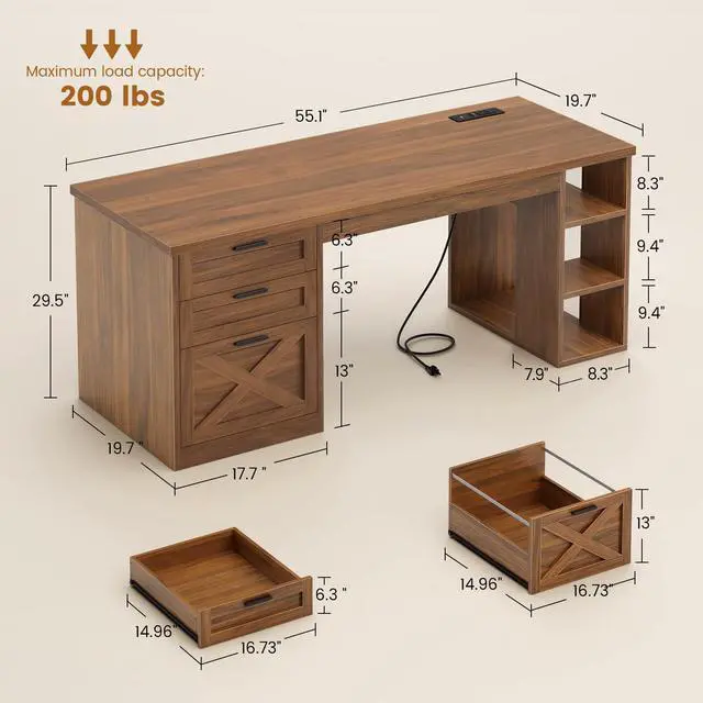 Alt view image 2 of 6 - 67" Farmhouse L Shaped Desk with Hutch