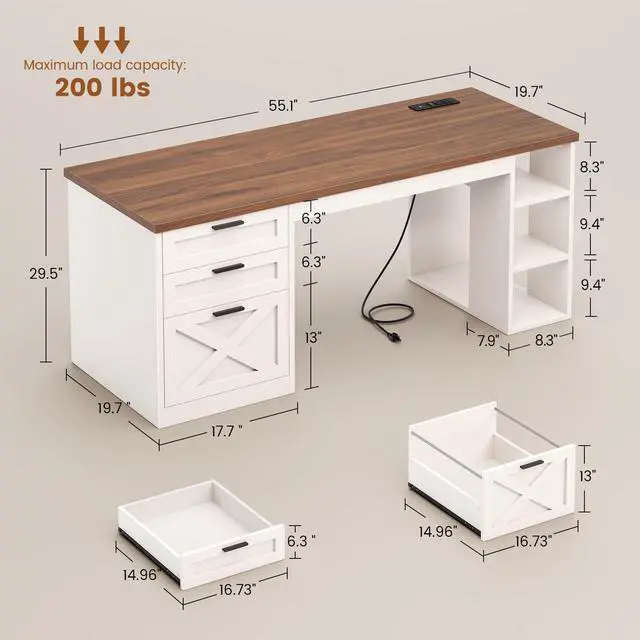 Alt view image 2 of 6 - 67" Farmhouse L Shaped Desk with Hutch