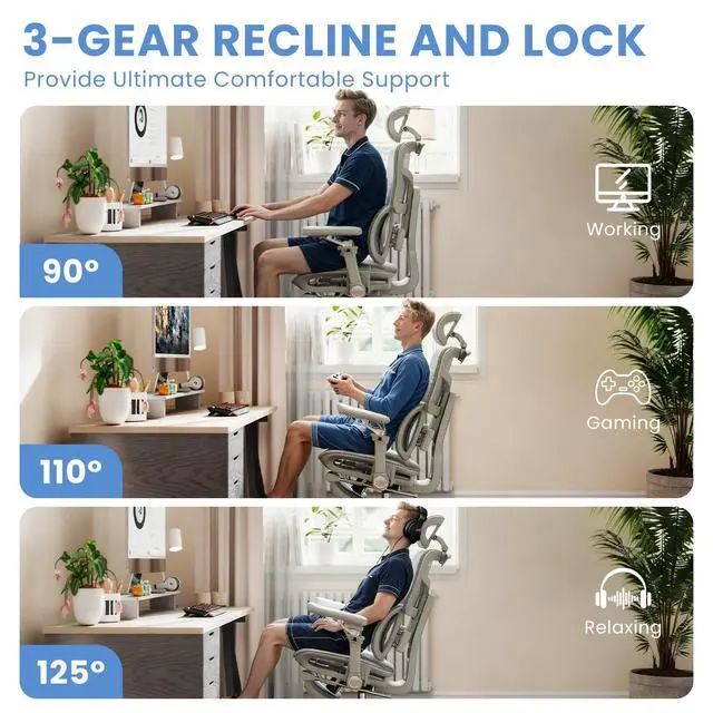 Alt view image 3 of 6 - Ergonomic Office Chair with Footrest, Big and Tall Desk Chair with Lumbar Support, High Back Home Desk Chair for Long Desk Work, Swivel Rolling Computer Seating with 6D Armrest for Home Office