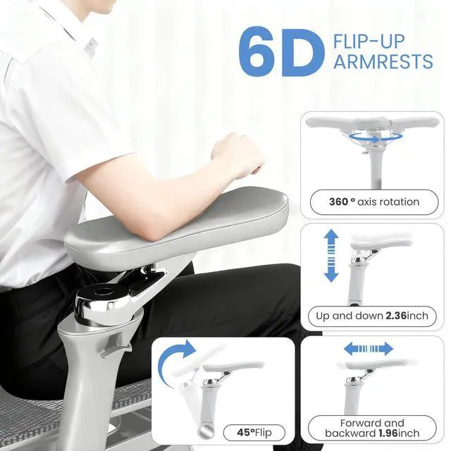 Alt view image 4 of 6 - Ergonomic Office Chair with Footrest, Big and Tall Desk Chair with Lumbar Support, High Back Home Desk Chair for Long Desk Work, Swivel Rolling Computer Seating with 6D Armrest for Home Office