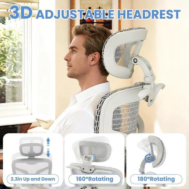 Alt view image 5 of 6 - Ergonomic Office Chair with Footrest, Big and Tall Desk Chair with Lumbar Support, High Back Home Desk Chair for Long Desk Work, Swivel Rolling Computer Seating with 6D Armrest for Home Office