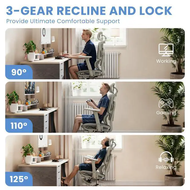 Alt view image 3 of 6 - Ergonomic Office Chair with Footrest, Big and Tall Desk Chair with Lumbar Support, High Back Home Desk Chair for Long Desk Work, Swivel Rolling Computer Seating with 4D Armrest for Home Office