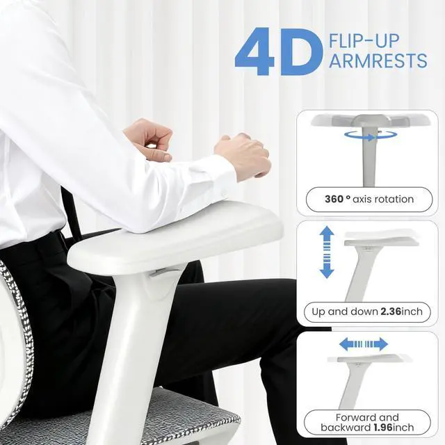 Alt view image 4 of 6 - Ergonomic Office Chair with Footrest, Big and Tall Desk Chair with Lumbar Support, High Back Home Desk Chair for Long Desk Work, Swivel Rolling Computer Seating with 4D Armrest for Home Office