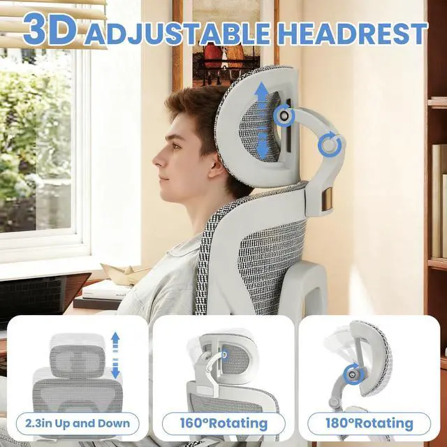 Alt view image 5 of 6 - Ergonomic Office Chair with Footrest, Big and Tall Desk Chair with Lumbar Support, High Back Home Desk Chair for Long Desk Work, Swivel Rolling Computer Seating with 4D Armrest for Home Office