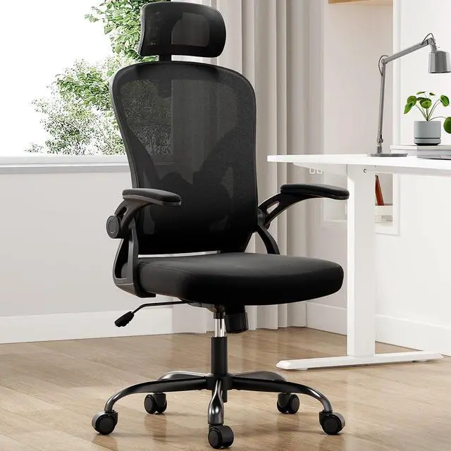 Main image of Ergonomic Office Chair, Home Office Desk Chair with Headrest, High Back Swivel Computer Chair with Armrests and Adjustable Lumbar Support for Home Office Study Room, Black & Dark Black