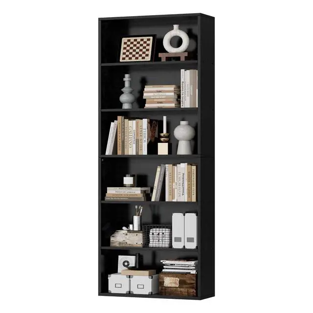 Alt view image 3 of 6 - Narrow Tall Bookshelf 6 Shelf Bookcase Vertical Storage, Slim Profile Tall Narrow Storage Unit for Home Office, Living Room, Bedroom, Black