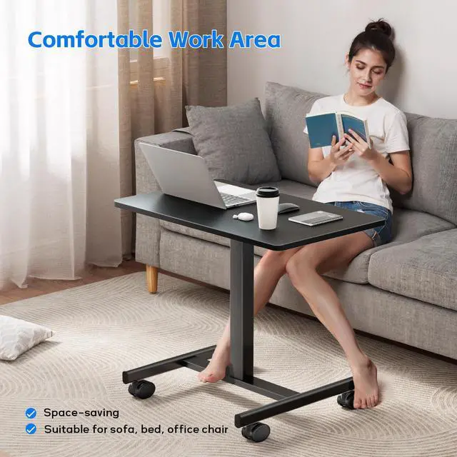 Alt view image 6 of 6 - Mobile Small Standing Rolling Desk Adjustable Height, Portable Laptop Desk on Wheels, Workstation for Home Office with Hook,Black