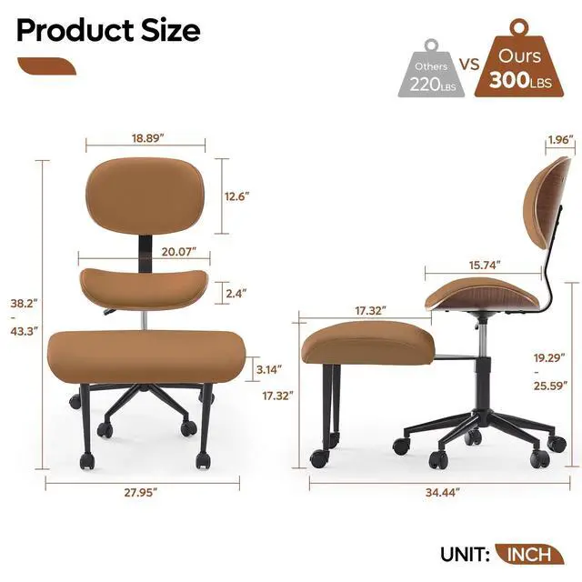 Alt view image 2 of 6 - Meditation Chair with Wider Bentwood Back Support, Ergonomic Cross Legged Office Chair for Adults up to 300 lbs, 360° Swivel Adjustable Height for Multi Position (Contemporary Bentwood, Brown)