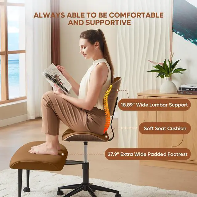 Alt view image 3 of 6 - Meditation Chair with Wider Bentwood Back Support, Ergonomic Cross Legged Office Chair for Adults up to 300 lbs, 360° Swivel Adjustable Height for Multi Position (Contemporary Bentwood, Brown)