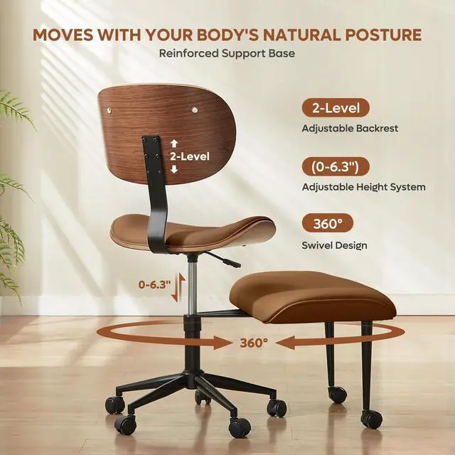 Alt view image 4 of 6 - Meditation Chair with Wider Bentwood Back Support, Ergonomic Cross Legged Office Chair for Adults up to 300 lbs, 360° Swivel Adjustable Height for Multi Position (Contemporary Bentwood, Brown)