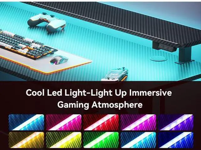Alt view image 5 of 6 - 47 Inch Gaming Desk with LED Lights, Computer Desk Gaming Table with Monitor Shelf, Gamer Desk with Carbon Fiber Texture, Kids Boys Desk Gift for Men