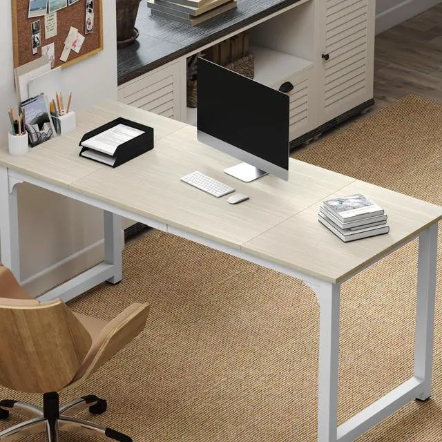 Main image of Large Office Desk for Home Office, Large 63" Computer Desk Table, Wide Writing Study Desk for 2 Person, Metal Sturdy Frame Thicker Steel Legs, (White Oak, 63"L x 23.6"W x 29.5"H)