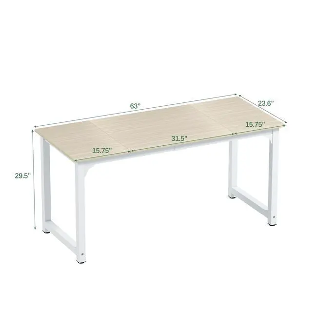 Alt view image 2 of 6 - Large Office Desk for Home Office, Large 63" Computer Desk Table, Wide Writing Study Desk for 2 Person, Metal Sturdy Frame Thicker Steel Legs, (White Oak, 63"L x 23.6"W x 29.5"H)