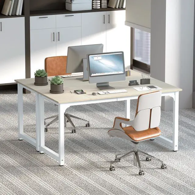 Alt view image 4 of 6 - Large Office Desk for Home Office, Large 63" Computer Desk Table, Wide Writing Study Desk for 2 Person, Metal Sturdy Frame Thicker Steel Legs, (White Oak, 63"L x 23.6"W x 29.5"H)