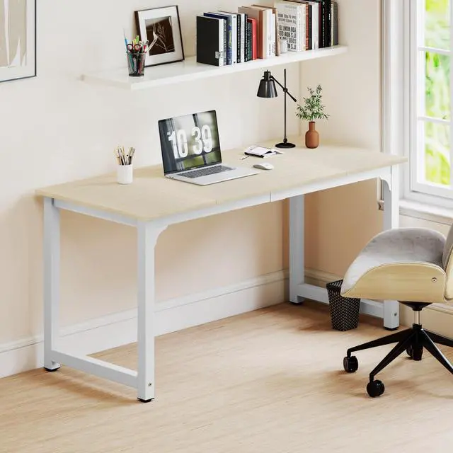 Alt view image 6 of 6 - Large Office Desk for Home Office, Large 63" Computer Desk Table, Wide Writing Study Desk for 2 Person, Metal Sturdy Frame Thicker Steel Legs, (White Oak, 63"L x 23.6"W x 29.5"H)