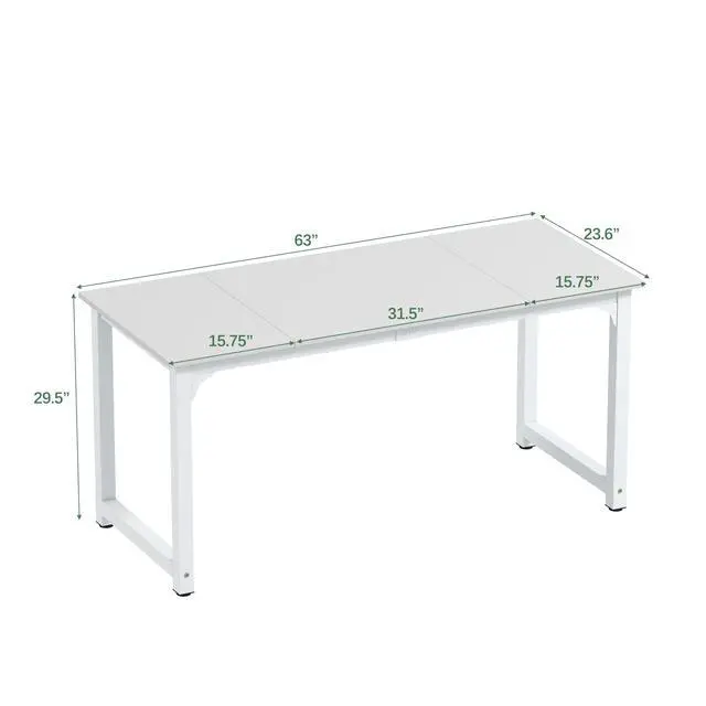 Alt view image 2 of 6 - Large Office Desk for Home Office, Large 63 Computer Desk Table, Wide Writing Study Desk for 2 Person, Metal Sturdy Frame Thicker Steel Legs,Warm White